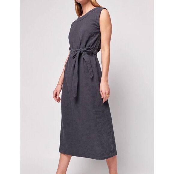 Faherty Womens Organic Cotton Dream Costa Midi Dress Washed Black Large NWOT - Picture 1 of 10
